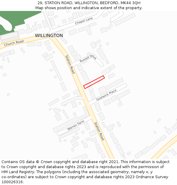 29, STATION ROAD, WILLINGTON, BEDFORD, MK44 3QH: Location map and indicative extent of plot