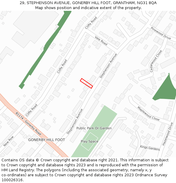 29, STEPHENSON AVENUE, GONERBY HILL FOOT, GRANTHAM, NG31 8QA: Location map and indicative extent of plot