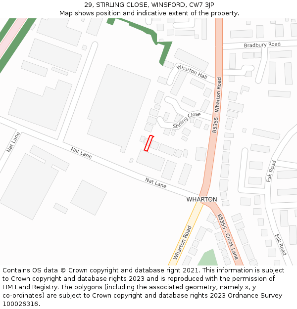 29, STIRLING CLOSE, WINSFORD, CW7 3JP: Location map and indicative extent of plot