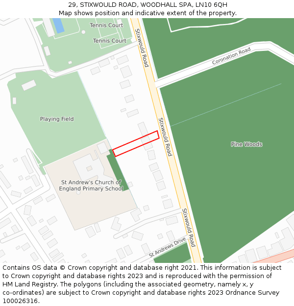 29, STIXWOULD ROAD, WOODHALL SPA, LN10 6QH: Location map and indicative extent of plot