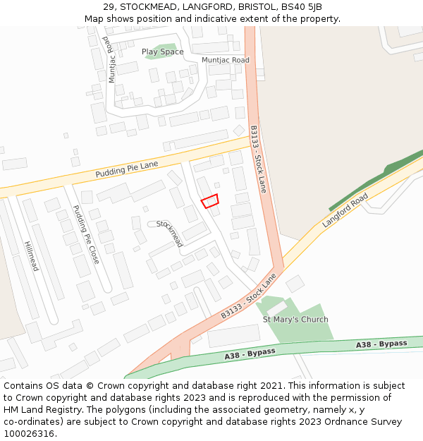 29, STOCKMEAD, LANGFORD, BRISTOL, BS40 5JB: Location map and indicative extent of plot