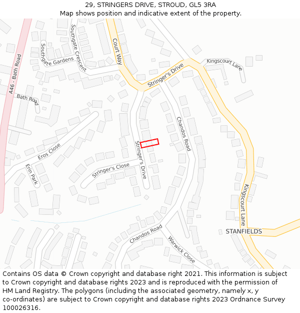 29, STRINGERS DRIVE, STROUD, GL5 3RA: Location map and indicative extent of plot