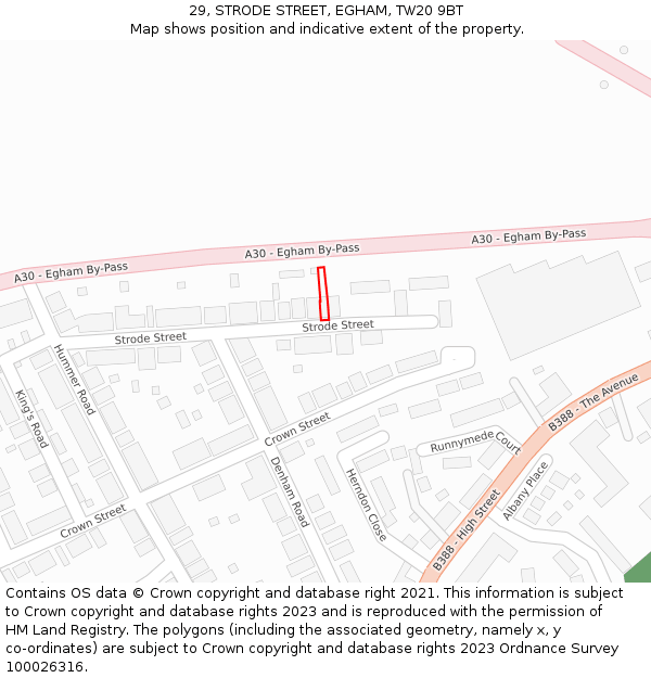 29, STRODE STREET, EGHAM, TW20 9BT: Location map and indicative extent of plot