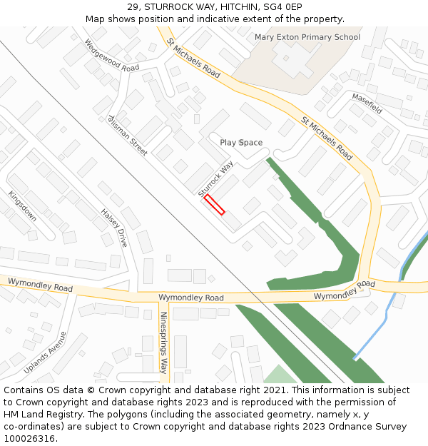 29, STURROCK WAY, HITCHIN, SG4 0EP: Location map and indicative extent of plot