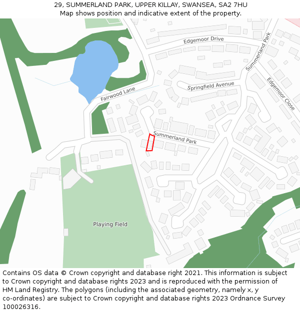 29, SUMMERLAND PARK, UPPER KILLAY, SWANSEA, SA2 7HU: Location map and indicative extent of plot