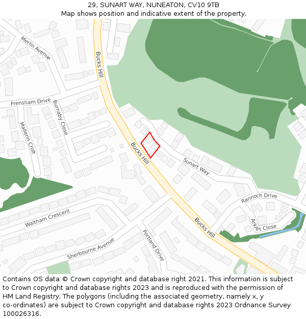 29, SUNART WAY, NUNEATON, CV10 9TB: Location map and indicative extent of plot