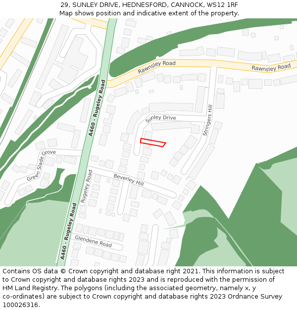 29, SUNLEY DRIVE, HEDNESFORD, CANNOCK, WS12 1RF: Location map and indicative extent of plot