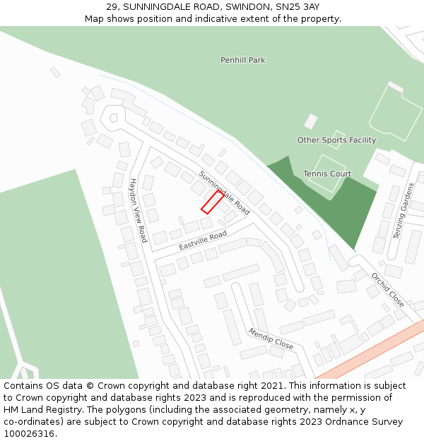 29, SUNNINGDALE ROAD, SWINDON, SN25 3AY: Location map and indicative extent of plot