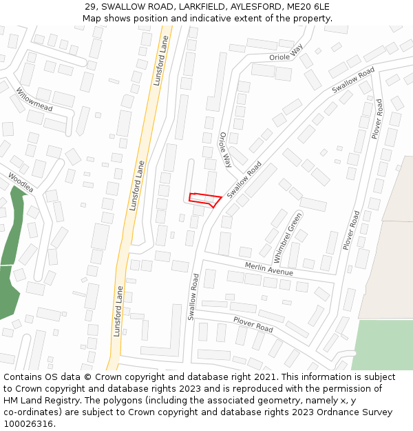 29, SWALLOW ROAD, LARKFIELD, AYLESFORD, ME20 6LE: Location map and indicative extent of plot