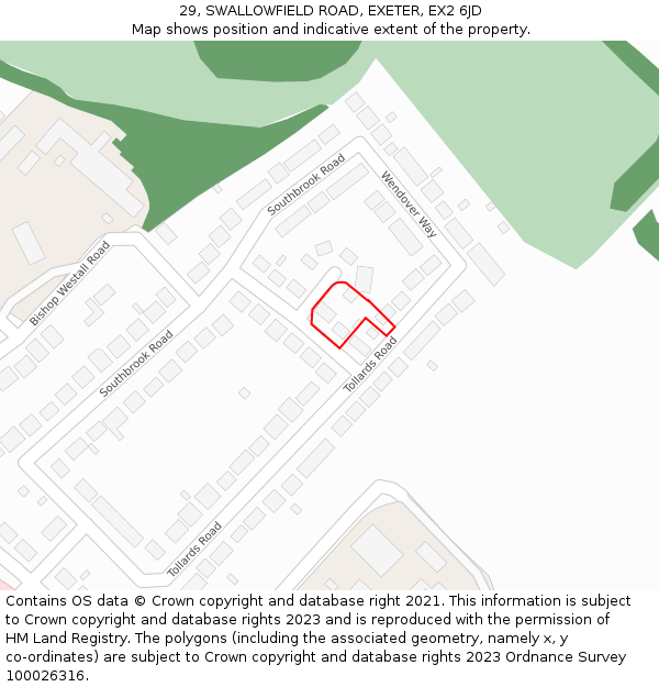 29, SWALLOWFIELD ROAD, EXETER, EX2 6JD: Location map and indicative extent of plot