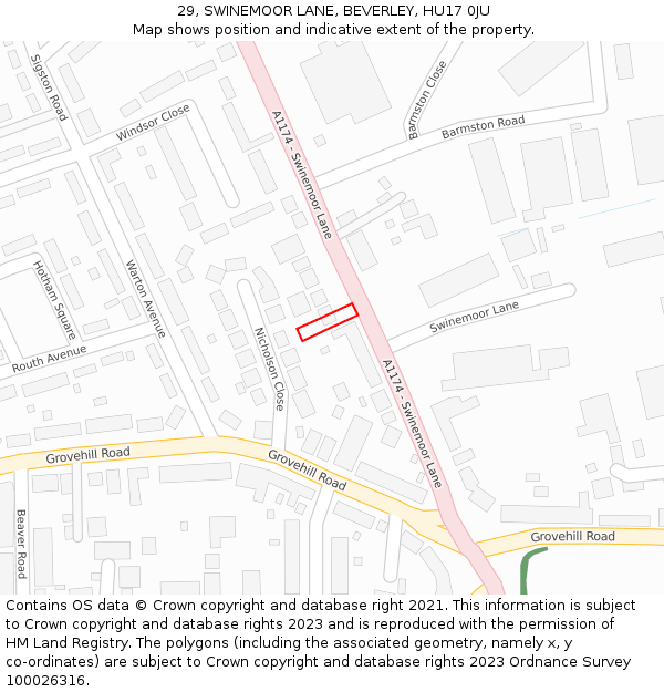 29, SWINEMOOR LANE, BEVERLEY, HU17 0JU: Location map and indicative extent of plot