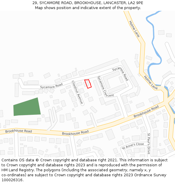 29, SYCAMORE ROAD, BROOKHOUSE, LANCASTER, LA2 9PE: Location map and indicative extent of plot