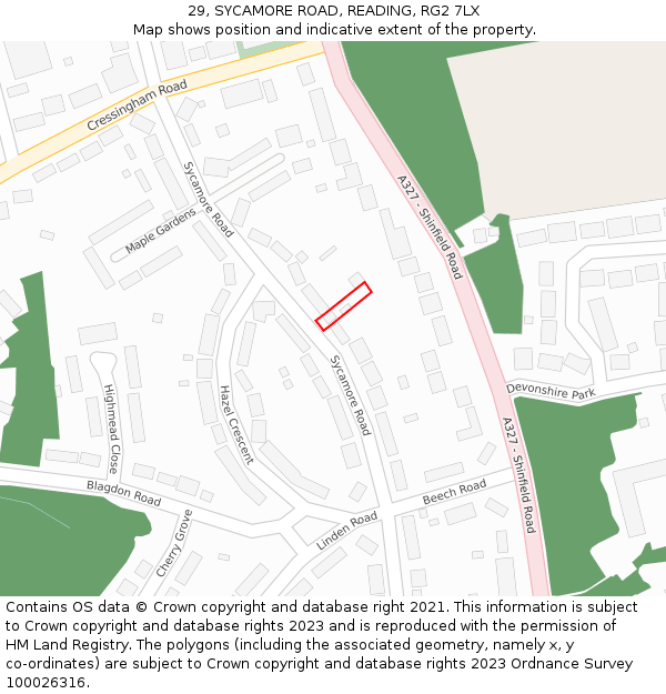 29, SYCAMORE ROAD, READING, RG2 7LX: Location map and indicative extent of plot