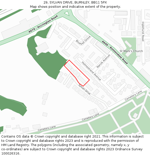 29, SYLVAN DRIVE, BURNLEY, BB11 5PX: Location map and indicative extent of plot