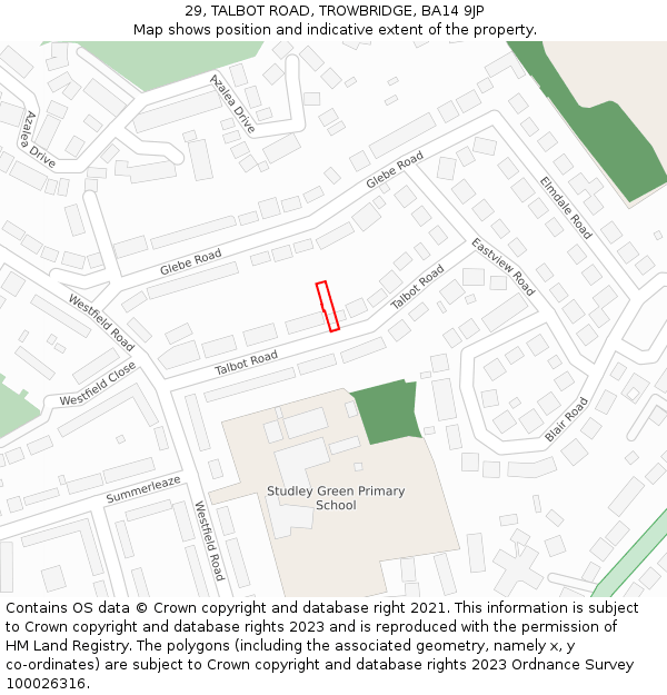 29, TALBOT ROAD, TROWBRIDGE, BA14 9JP: Location map and indicative extent of plot