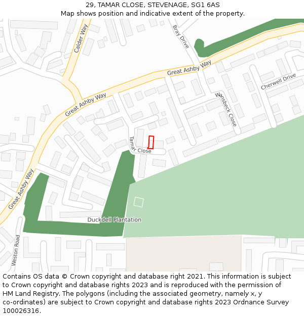 29, TAMAR CLOSE, STEVENAGE, SG1 6AS: Location map and indicative extent of plot