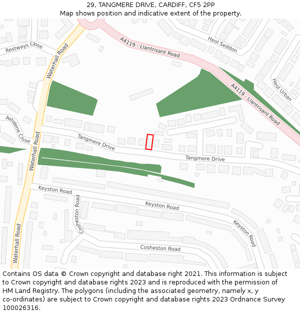 29, TANGMERE DRIVE, CARDIFF, CF5 2PP: Location map and indicative extent of plot