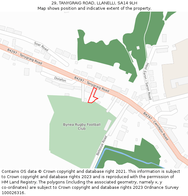 29, TANYGRAIG ROAD, LLANELLI, SA14 9LH: Location map and indicative extent of plot