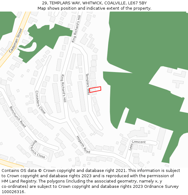 29, TEMPLARS WAY, WHITWICK, COALVILLE, LE67 5BY: Location map and indicative extent of plot