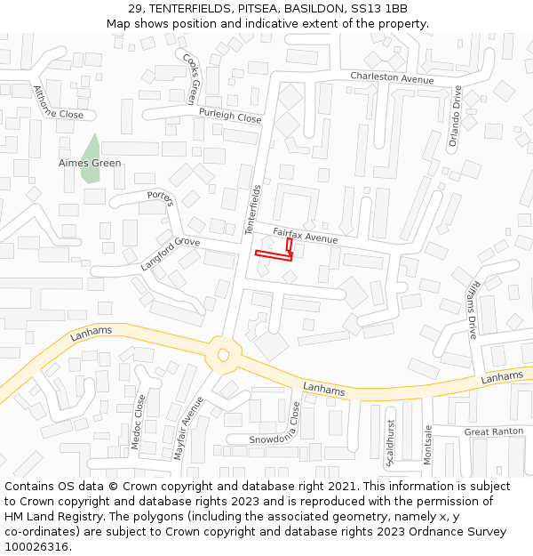 29, TENTERFIELDS, PITSEA, BASILDON, SS13 1BB: Location map and indicative extent of plot