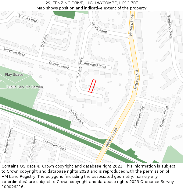 29, TENZING DRIVE, HIGH WYCOMBE, HP13 7RT: Location map and indicative extent of plot