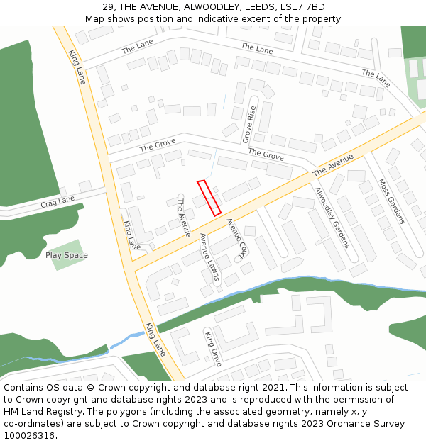 29, THE AVENUE, ALWOODLEY, LEEDS, LS17 7BD: Location map and indicative extent of plot