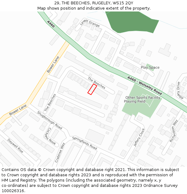 29, THE BEECHES, RUGELEY, WS15 2QY: Location map and indicative extent of plot