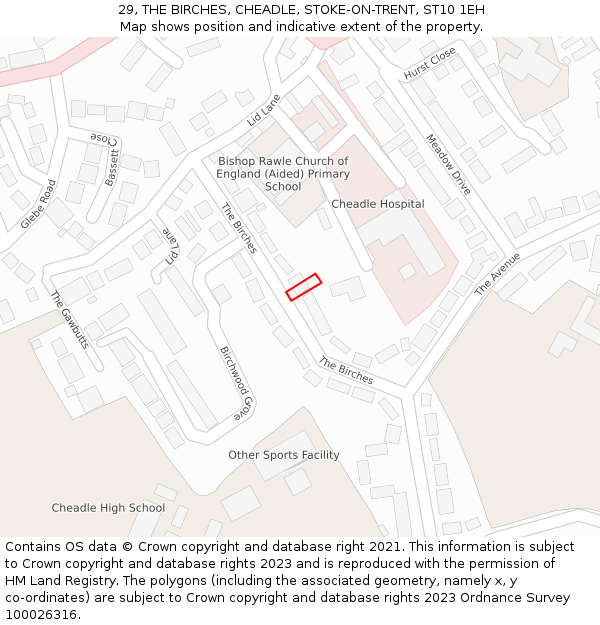 29, THE BIRCHES, CHEADLE, STOKE-ON-TRENT, ST10 1EH: Location map and indicative extent of plot