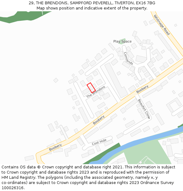 29, THE BRENDONS, SAMPFORD PEVERELL, TIVERTON, EX16 7BG: Location map and indicative extent of plot