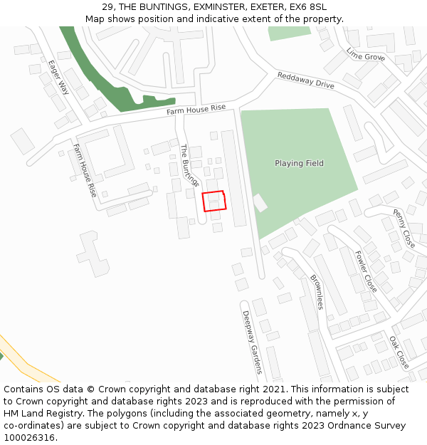 29, THE BUNTINGS, EXMINSTER, EXETER, EX6 8SL: Location map and indicative extent of plot