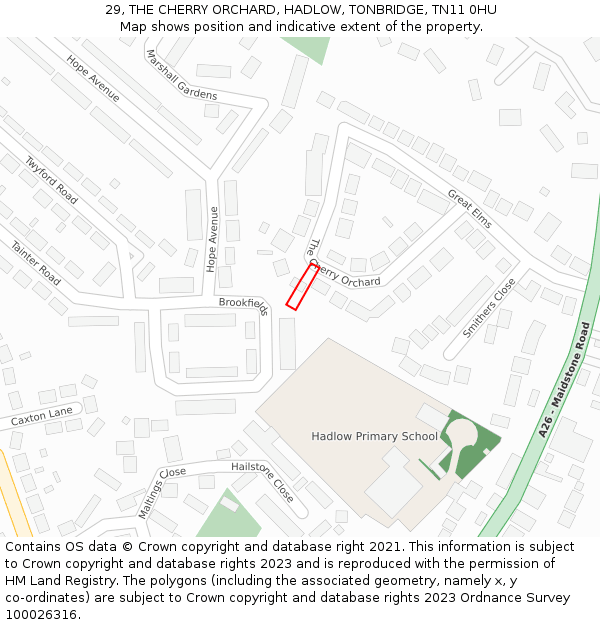 29, THE CHERRY ORCHARD, HADLOW, TONBRIDGE, TN11 0HU: Location map and indicative extent of plot