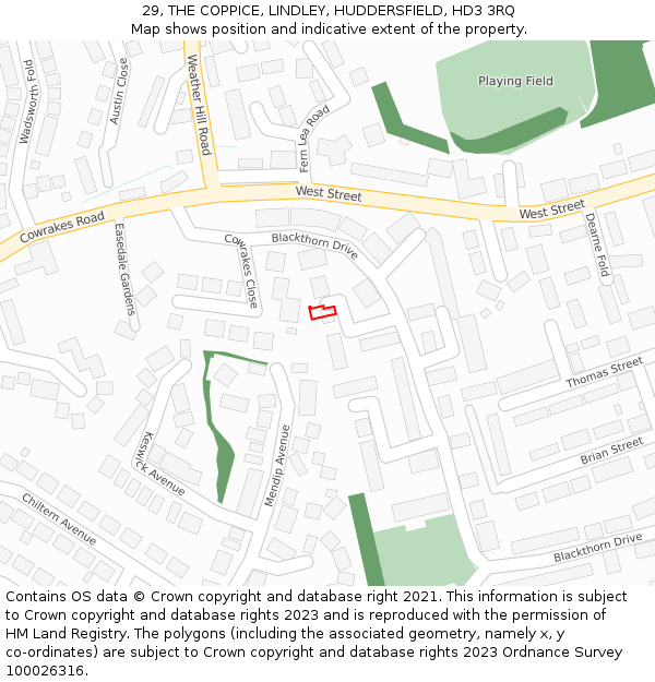 29, THE COPPICE, LINDLEY, HUDDERSFIELD, HD3 3RQ: Location map and indicative extent of plot