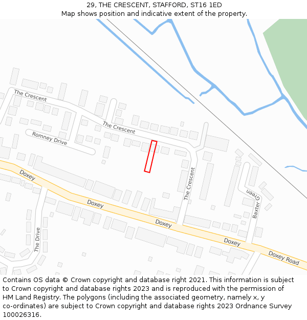 29, THE CRESCENT, STAFFORD, ST16 1ED: Location map and indicative extent of plot