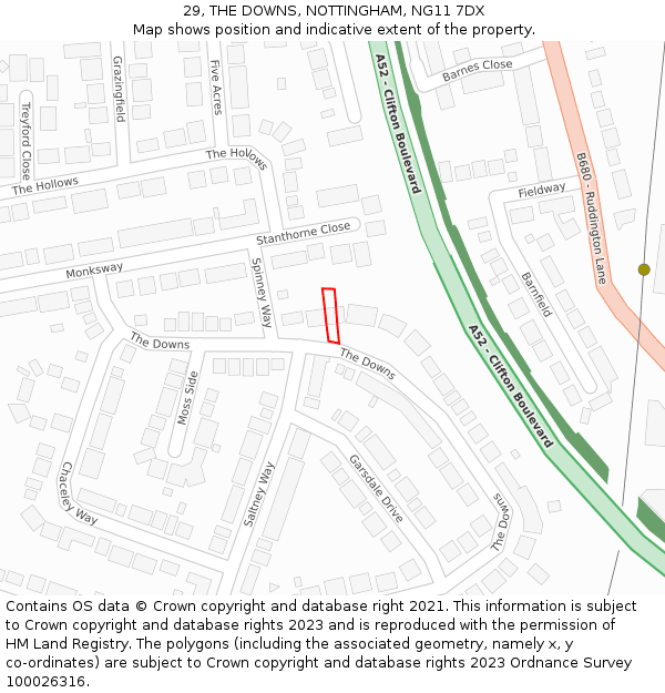 29, THE DOWNS, NOTTINGHAM, NG11 7DX: Location map and indicative extent of plot