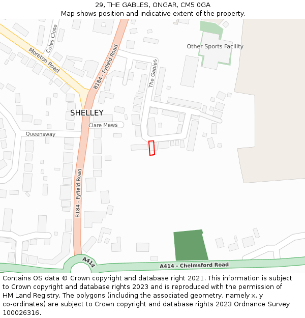 29, THE GABLES, ONGAR, CM5 0GA: Location map and indicative extent of plot