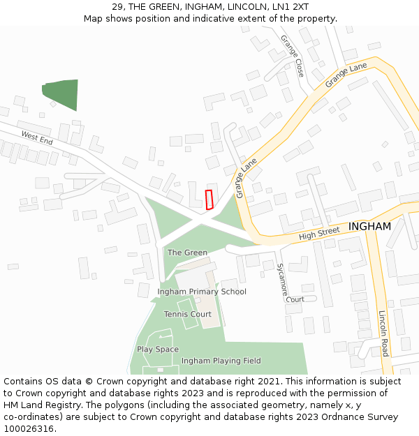 29, THE GREEN, INGHAM, LINCOLN, LN1 2XT: Location map and indicative extent of plot