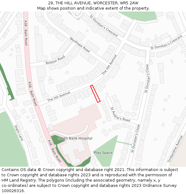 29, THE HILL AVENUE, WORCESTER, WR5 2AW: Location map and indicative extent of plot