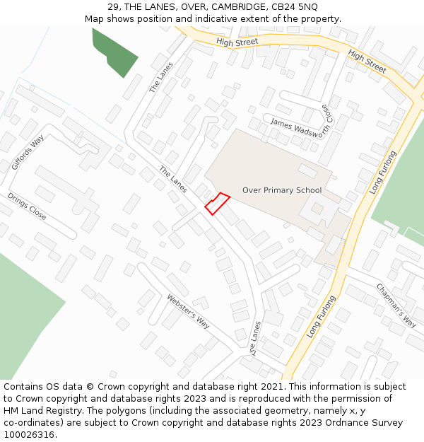 29, THE LANES, OVER, CAMBRIDGE, CB24 5NQ: Location map and indicative extent of plot