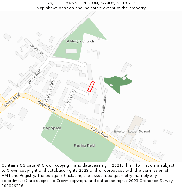 29, THE LAWNS, EVERTON, SANDY, SG19 2LB: Location map and indicative extent of plot