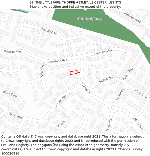 29, THE LITTLEFARE, THORPE ASTLEY, LEICESTER, LE3 3TS: Location map and indicative extent of plot
