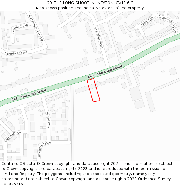 29, THE LONG SHOOT, NUNEATON, CV11 6JG: Location map and indicative extent of plot