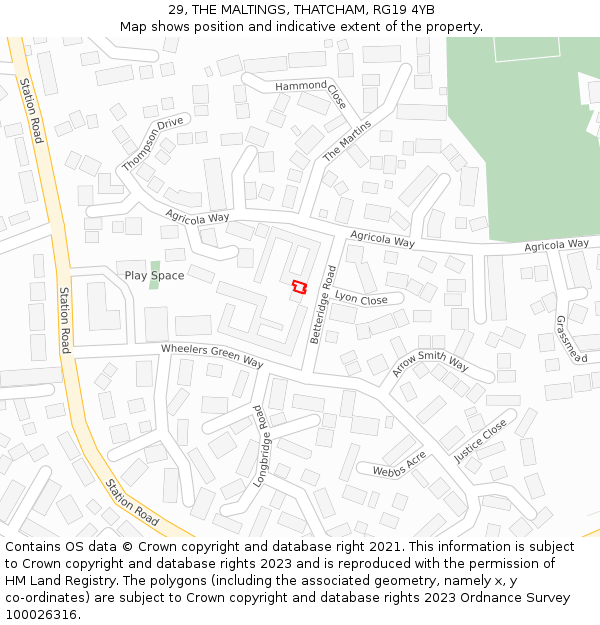 29, THE MALTINGS, THATCHAM, RG19 4YB: Location map and indicative extent of plot