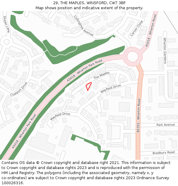 29, THE MAPLES, WINSFORD, CW7 3BF: Location map and indicative extent of plot