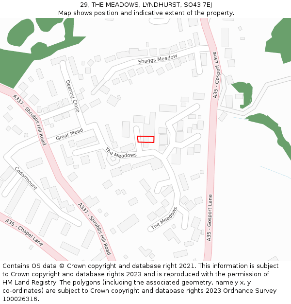 29, THE MEADOWS, LYNDHURST, SO43 7EJ: Location map and indicative extent of plot