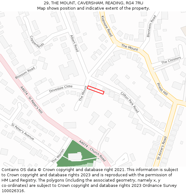 29, THE MOUNT, CAVERSHAM, READING, RG4 7RU: Location map and indicative extent of plot