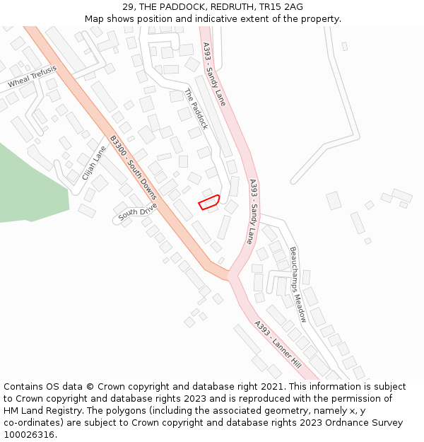 29, THE PADDOCK, REDRUTH, TR15 2AG: Location map and indicative extent of plot