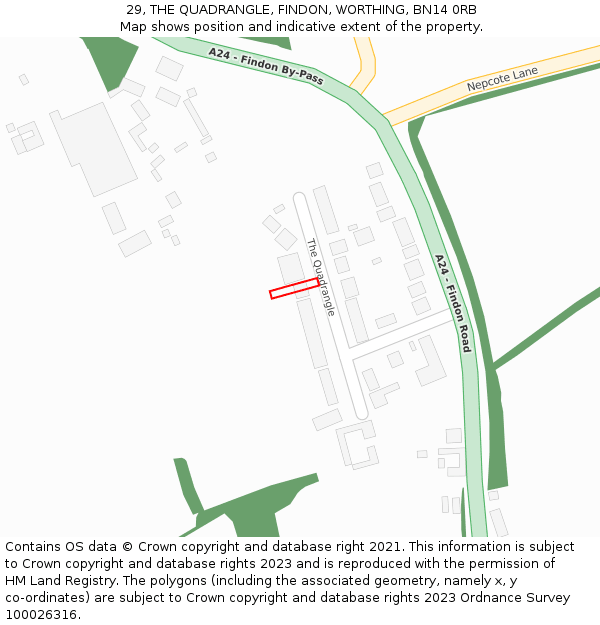 29, THE QUADRANGLE, FINDON, WORTHING, BN14 0RB: Location map and indicative extent of plot