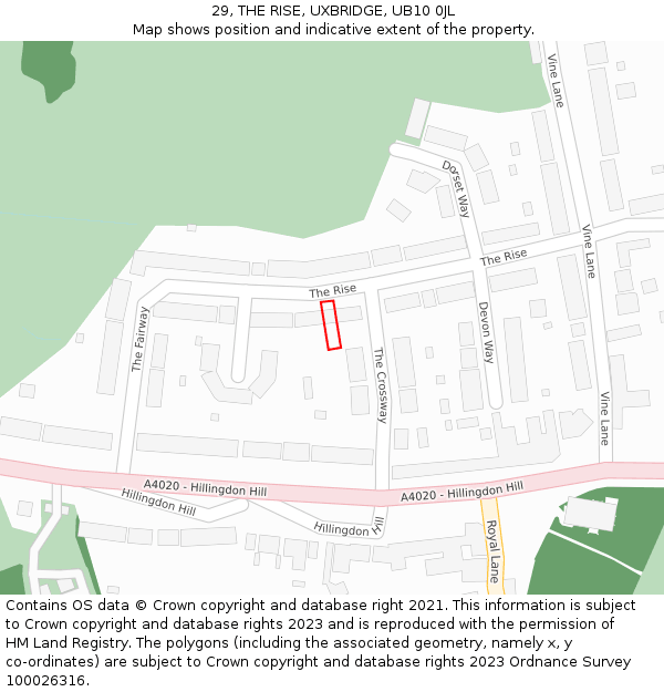 29, THE RISE, UXBRIDGE, UB10 0JL: Location map and indicative extent of plot