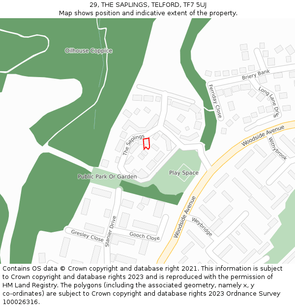 29, THE SAPLINGS, TELFORD, TF7 5UJ: Location map and indicative extent of plot