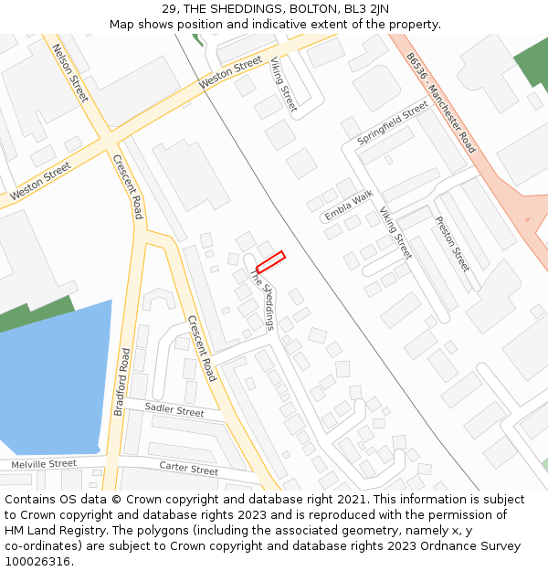 29, THE SHEDDINGS, BOLTON, BL3 2JN: Location map and indicative extent of plot